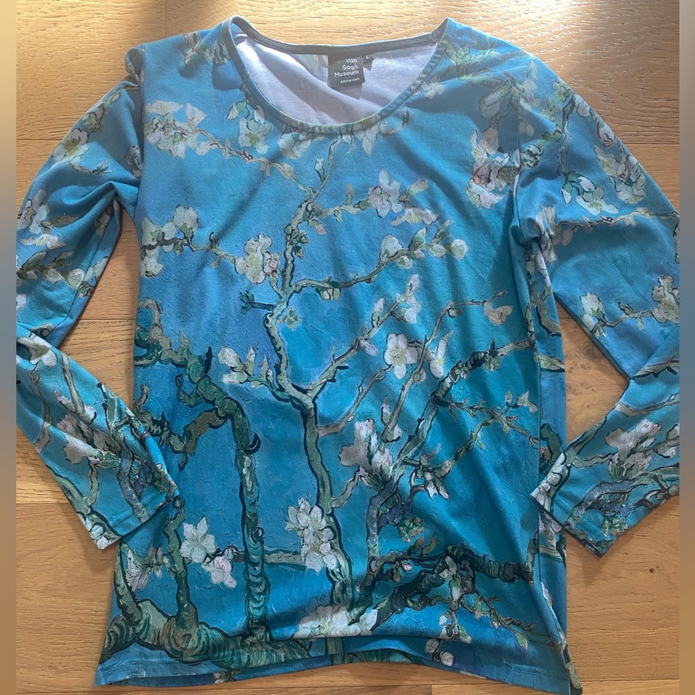 Van Gogh Museum Amsterdam Blue Floral Long Sleeve women’s Top L EUC